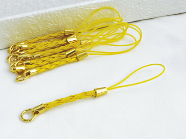 ストラップパーツ根付紐50本 イエロー 合皮 両金具付【根付紐】【根付】【紐】【根付け紐】