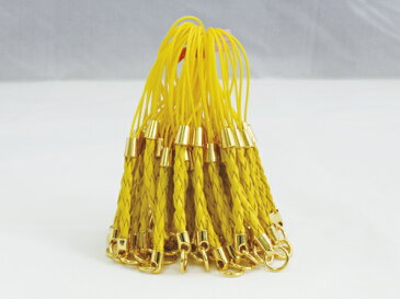 ストラップパーツ根付紐50本 イエロー 合皮 両金具付【根付紐】【根付】【紐】【根付け紐】