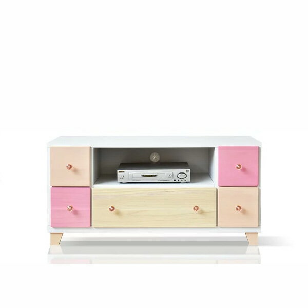 テレビボード ローボード テレビ台 95cm パイン 無垢 木目調 カラフル パステル ピンク イエロー ナチュラル ホワイト 脚付き 姫系 子供部屋 かわいい キラキラ クリスタル 取っ手 完成品 大川家具 日本製