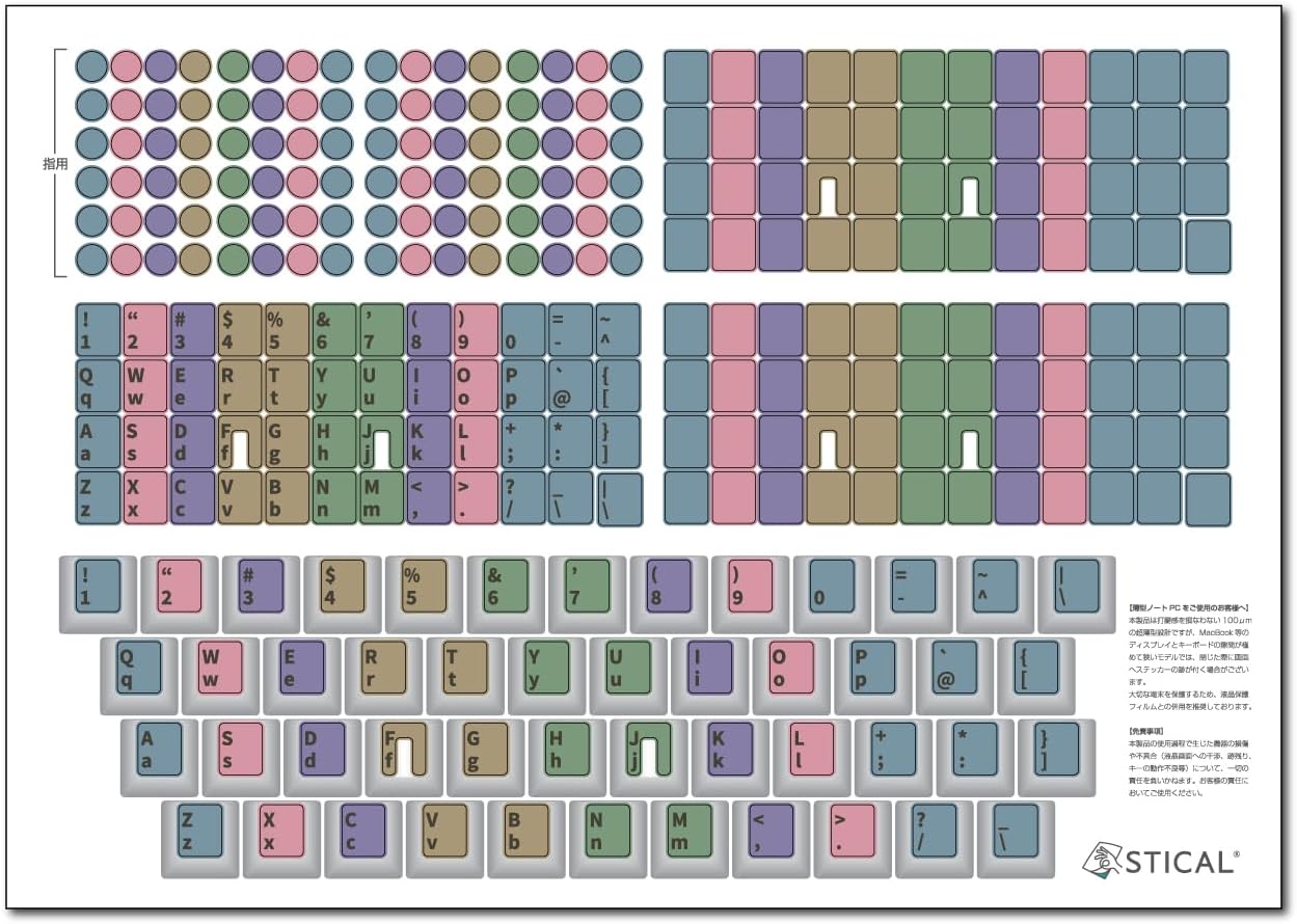 Other - STICAL タイピング練習 キーボード ステッカー 落ち着いた色彩 100μm超薄型 タッチタイピング 習得 （アルファベット・色のみ・指用シール）
