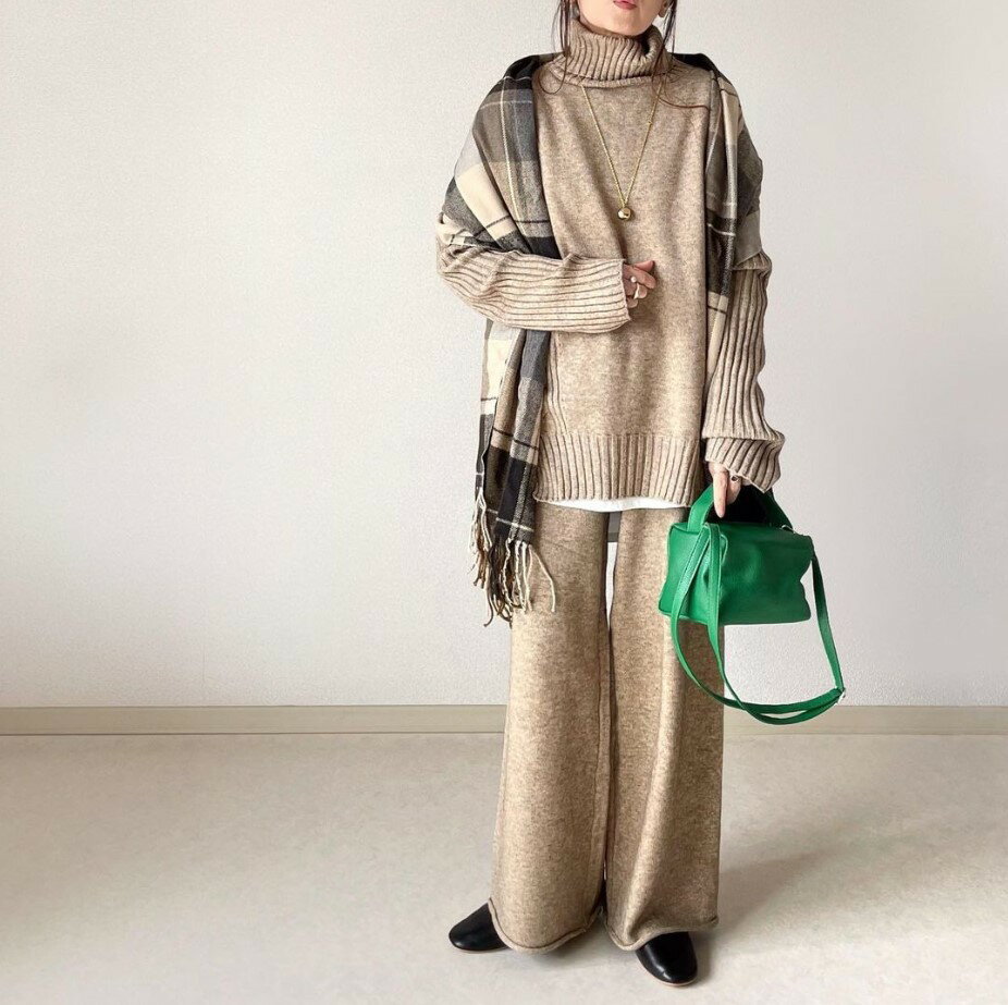 【送料無料】ハイネック ワイドパンツ 2点セット レディース 秋冬 ニット きれいめ 大人可愛い