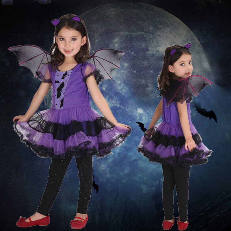 【送料無料 20％OFF】ハロウィン 子供服 女の子 コウモリプリンセスドレス 幼稚園 舞踏会 衣装 翼付き
