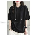 【レビュー特典 20%OFF】パーカー 半袖 レディース tシャツ Tシャツ 大きめ フーディー トレーナー プルオーバー スウェット フード フード付き トップス 無地 五分袖 シンプル おうちで