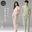 パジャマ 男女兼用 ペアルック 半袖 春 秋 夏 チェック柄 2点セット ルームウェア 部屋着 上下セット コットン 綿 セットアップ パンツ 柔らかい 可愛い...