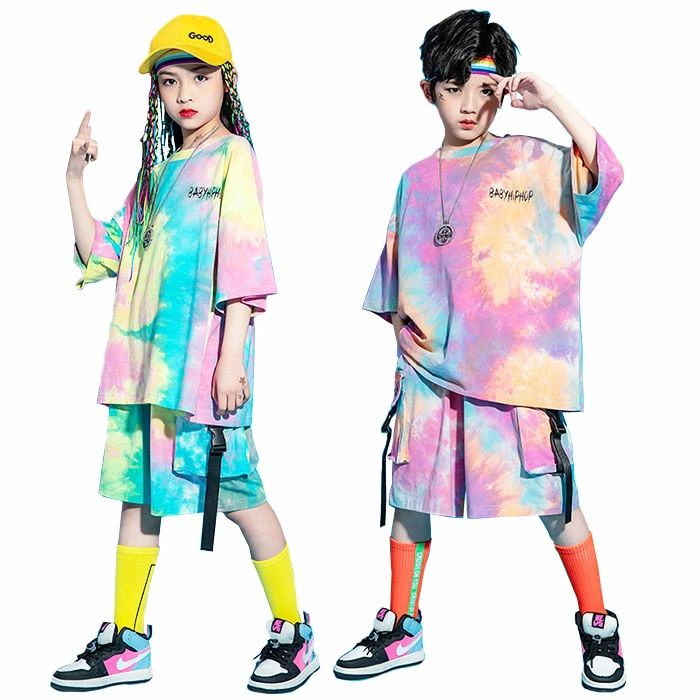 【レビュー特典 20％OFF】子ども服 ヒップホップ 上下2点セット 半袖 シャツ ショートパンツ タイダイ ..