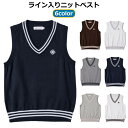 ニット ライン入り 女の子 ライン入り ギフト ニット 学生服 Vネック ベスト 制服 かわいい セーター 高校 高校生 中学 レディース ショート丈 ニット ...