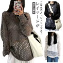 【レビュー特典 10%OFF】透かし編み 春 サマーニット 長袖 長袖 夏 レディース 肌見せ ニット トップス 透け セーター uネック 夏 ニットソー ミディアム 大きいサイズ ロング丈 メッシュ 編み かぎ針編み シースルー 春服 服 夏服 体形カバー(4)