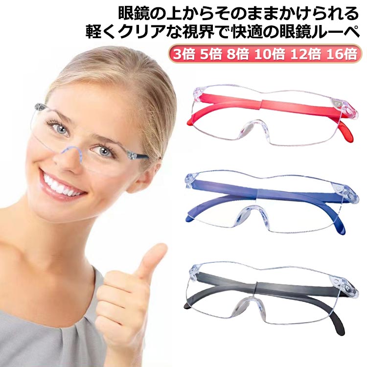 【レビュー特典 20％OFF】5倍 拡大ルーペ 眼鏡 ルーペ 携帯 8倍 3倍 ブルーライトカット メガネの上か..