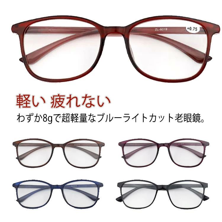 ブルーライトカット 老眼鏡 メンズ レディース PCメガネ スマホメガネ 収納ケース付き おしゃれ 丸 ラウンド 軽量 軽い 疲れない +1.00 +1.50 +2.00 +2.50 +3.00 +3.50 +4.00 男性 女性 祖母 祖父 敬老の日 プレゼント ギフト 孫から 茶色 パープル ネイビー 紺 【送無】