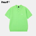 HUF HUF 1984 KNIT POLO KN80151SP25 ニットポロ 半袖 襟つき ボタン トップス 2025夏 メンズ ユニセックスでの着用可能 黄緑 ストリート カジュアル 普段使い ロゴ刺繍 無地 ショートスリーブ ハフ正規取扱店