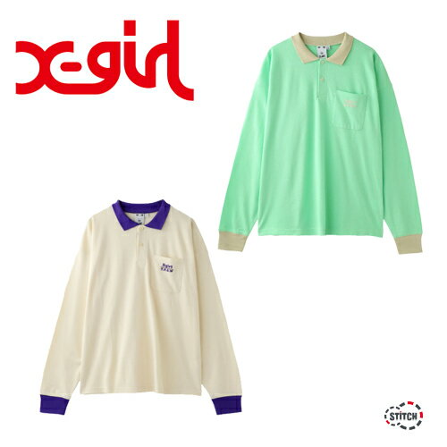 【SALE 定価9,350円】 X-girl エックスガール L/S POLO SHIRT105221013012 ロングスリーブ ポロシャツ 長袖 胸ポケット ロゴ刺繍 カジュアル ストリート ブランド レディース XGIRL 正規販売店