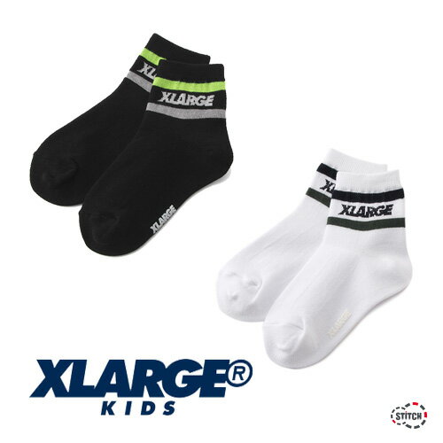 XLARGE KIDS ロゴラインクルーソックス 9402405 キッズ 子供 男の子 黒 靴下ブランド 黒 スニーカーソックス ワンポイント シンプルデザイン 男の子 子供用 かっこいい アウトドア 普段使い ソックス エクストララージ キッズ 正規取扱店 新品