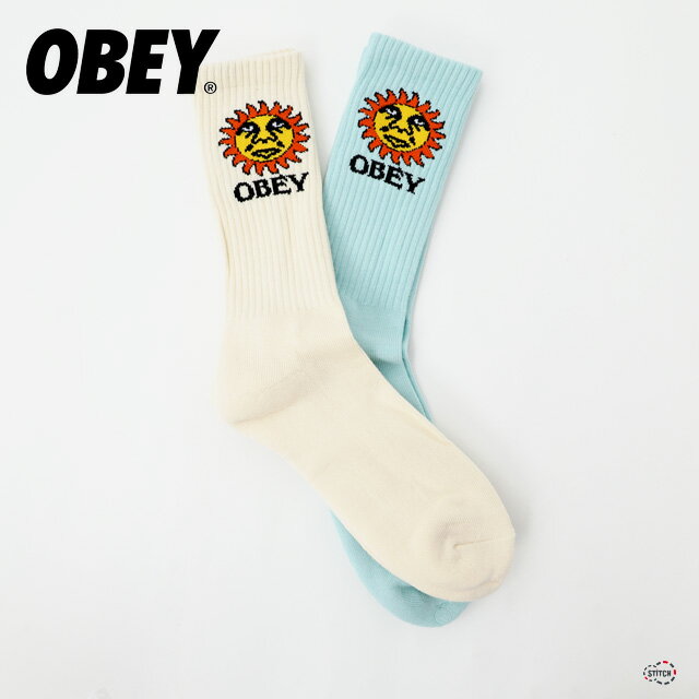 楽天STiTCH2004OBEY オベイ OBEY SUNSHINE SOCKS 100260181 オベイサンシャインソックス 靴下 ブルー 青 水色 アイボリー ベージュ 太陽 かわいい 2024SS メンズ ストリート カジュアル オールシーズン 正規取扱店
