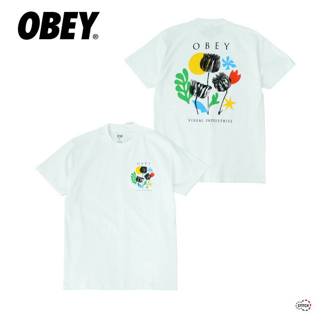 OBEY FLOWERS PAPERS SCISSORS 165263777 フラワーズペーパーズシザーズ Tシャツ 半袖 ホワイト 白 カラフル クルーネック シンプル コットン 綿 2024SS グラフィック バックプリントメンズ ストリート カジュアル ショートスリーブ かわいい 花 植物 オベイ 正規取扱店