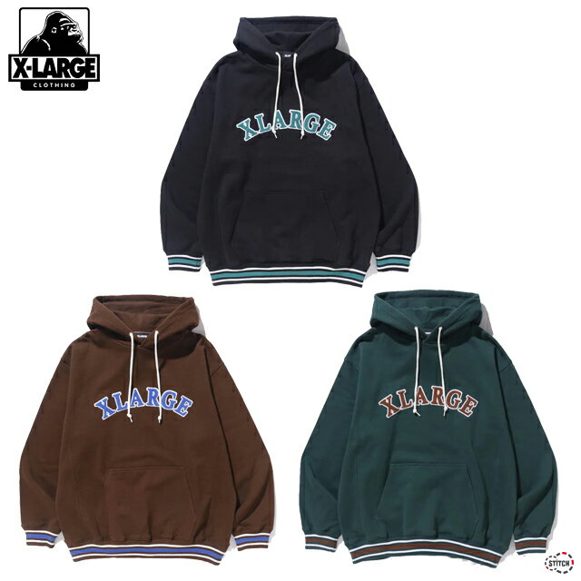 エクストララージ パーカー メンズ XLARGE STRIPED RIB HOODED SWEATSHIRT 101234012006 ストライプ リブ フード スウェットシャツ メンズ サガラワッペンロゴ プルオーバー パーカー トップス かっこいい 長袖 シンプル 秋冬 カジュアル ストリート ブランド エクストララージ X-LARGE正規取扱店