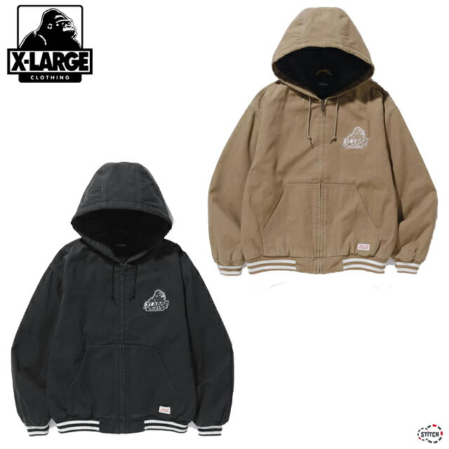  XLARGE OLD OG HOODED WORK JACKET 101234021008 オールド OG フード ワーク ジャケット メンズ 黒 フロントロゴ ワンポイント ジップアップ ポケット 長袖 羽織り 秋冬 カジュアル ブランド エクストララージ X-LARGE正規取扱店