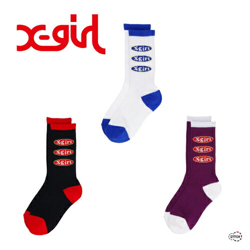  X-girl OVAL LOGO RIB SOCKS 105214054005 オーバルロゴ リブ ソックス 靴下 レディース パープル ムラサキ 22-24cm エックスガール XGIRL正規取扱店