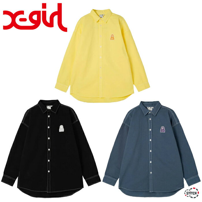 楽天STiTCH2004【SALE 25％OFF 定価12,100円】X-girl FACE EMBROIDERY SHIRT 105231014004 フェイス エンブロイダリー シャツ 羽織り クロ キイロ アオ 長袖 ロゴワッペン エックスガール XGIRL正規取扱店