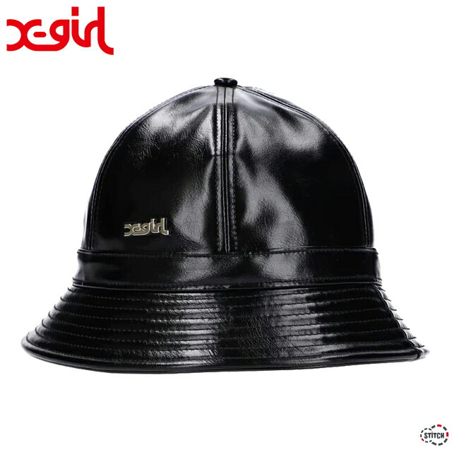 【SALE25%OFF 定価5,500円】 X-girl FAUX LEATHER METRO HAT 105233051007 フェイクレザー メトロ ハット 帽子 レディース クロ ロゴ メタルネーム 光沢感 ツヤ シンプル ワンポイント ブランド エックスガール 正規取扱店