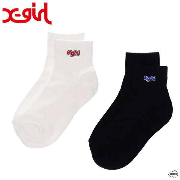  X-girl PUDGY LOGO SHORT RIB SOCKS 105233054002 パッジー ロゴ ショート リブ ソックス 靴下 レディース おしゃれ シロ クロ シンプルデザイン ワンポイントロゴ 無地 合わせやすいデザイン エックスガール XGIRL正規取扱店