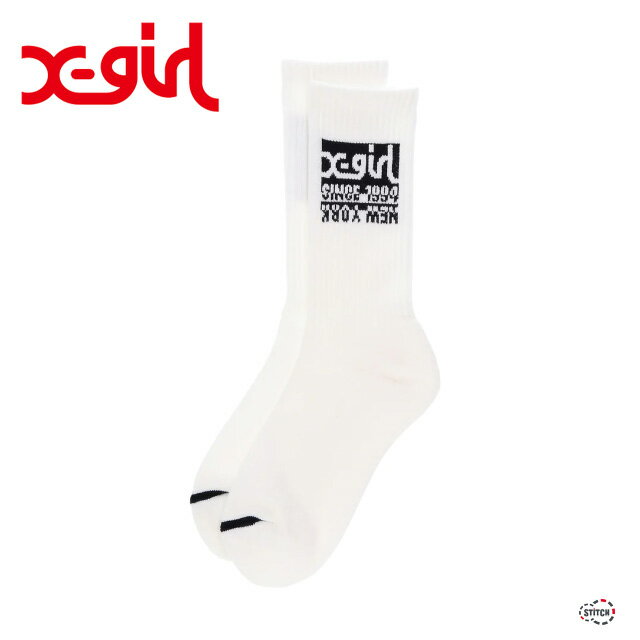 X-girl BICOLOR BOX LOGO RIB SOCKS 105241054001 バイカラー ボックスロゴ リブソックス 靴下 ベーシック 使いやすい 定番 ミドル丈 ストリート トレンド 普段使い グラフィック 英語 かわいい ガールズコーデ オールシーズン 白 ホワイト エックスガール XGIRL正規取扱店