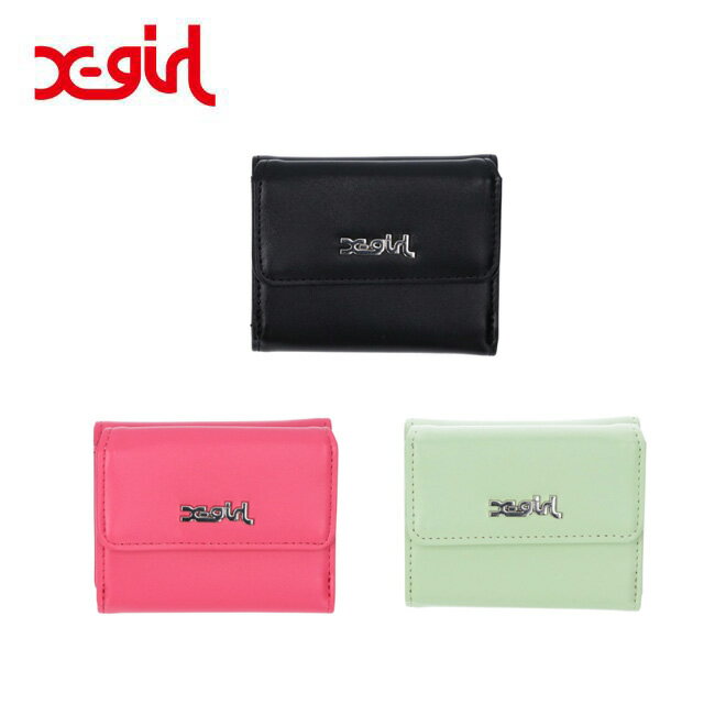 X-girl FAUX LEATHER MINI WALLET 105241054024 フェイクレザーミニウォレット レディース 3つ折り財布 おしゃれ かわいい Y2K ロゴ クロ ブラック 緑 ピンク シンプル ストリート コンパクト 普段使い レディース ガールズ プレゼント エックスガール XGIRL正規取扱店