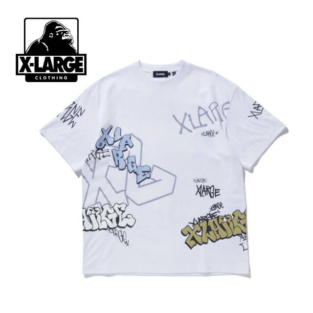 XLARGE GRAFFITI S/S TEE 101242011060 24SS グラフィティ半袖ティー Tシャツ ショートスリーブ クルーネック 丸首 メンズ オリギナルグラフィック ロゴ総柄 コットン100％ 白 ホワイト お揃い カップルコーデ 春夏 カジュアル ストリート エクストララージ 正規取扱店