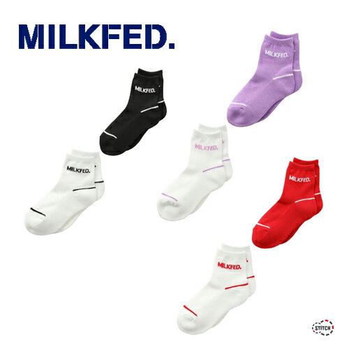  MILKFED. MIDDLE SOCKS SET 103213054017 ミドルソックスセット 靴下 レディース 2足組 クロ シロ アカ ムラサキ ロゴ ワンポイント ミルクフェド 正規取扱店