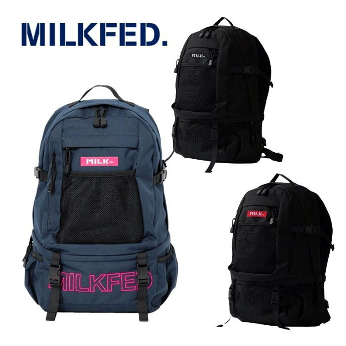 MILKFED EMBROIDERY BIG BACKPACK BAR 03173048 ミルクフェド リュック カバン バックパック ブラック レッド ネイビー 通学 レジャー お出かけ 正規販売店