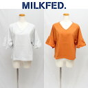 【SALE 50%OFF 定価8,800円】MILKFED. RUFFLE SLEEVE TOP 03172303 フリル袖カットソートップス レディース おしゃれ ブランド シンプルデザイン 無地 Vネック グレー 灰色 カジュアル 半袖 きれいめ 大人 ミルクフェド 正規取扱店