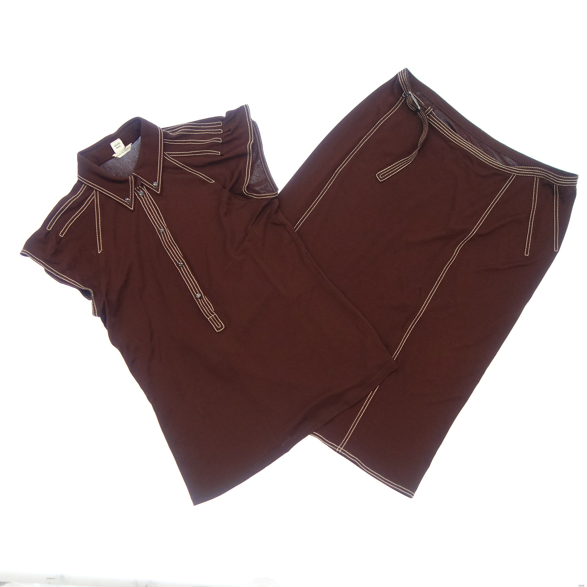 エルメス セットアップ レーヨン ステッチデザイン レディース ブラウン 38 40 HERMES【AFB11】【中古】のサムネイル