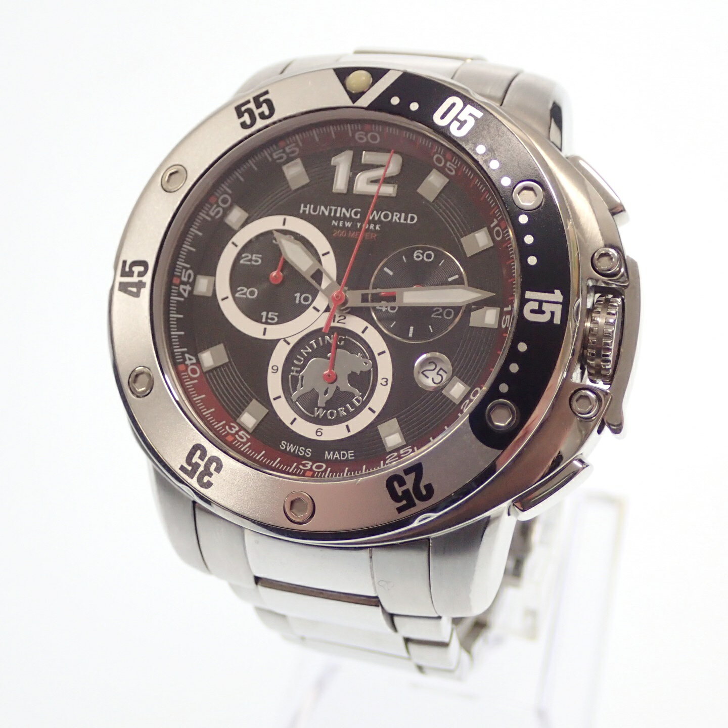ハンティングワールド 腕時計 クロノグラフ HW-908 クォーツ シルバー 文字盤黒 箱付き HUNTING WORLD【AFI18】【中古】販売済みのサムネイル