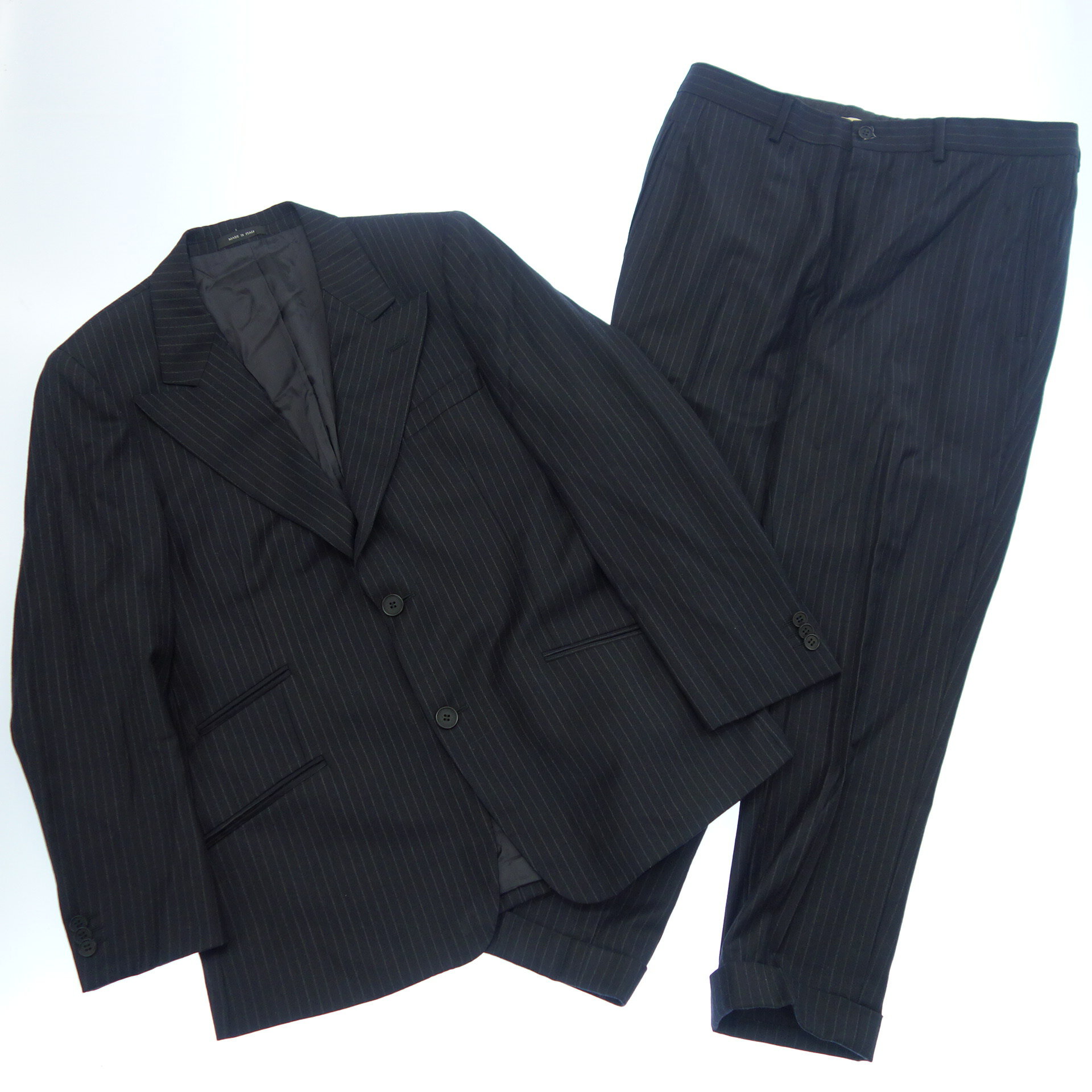 ジョルジオ アルマーニ スーツ ウール100% ピークドラペル ストライプ メンズ ブラック 52 イタリア製 GIORGIO ARMANI【AFB36】【中古】のサムネイル