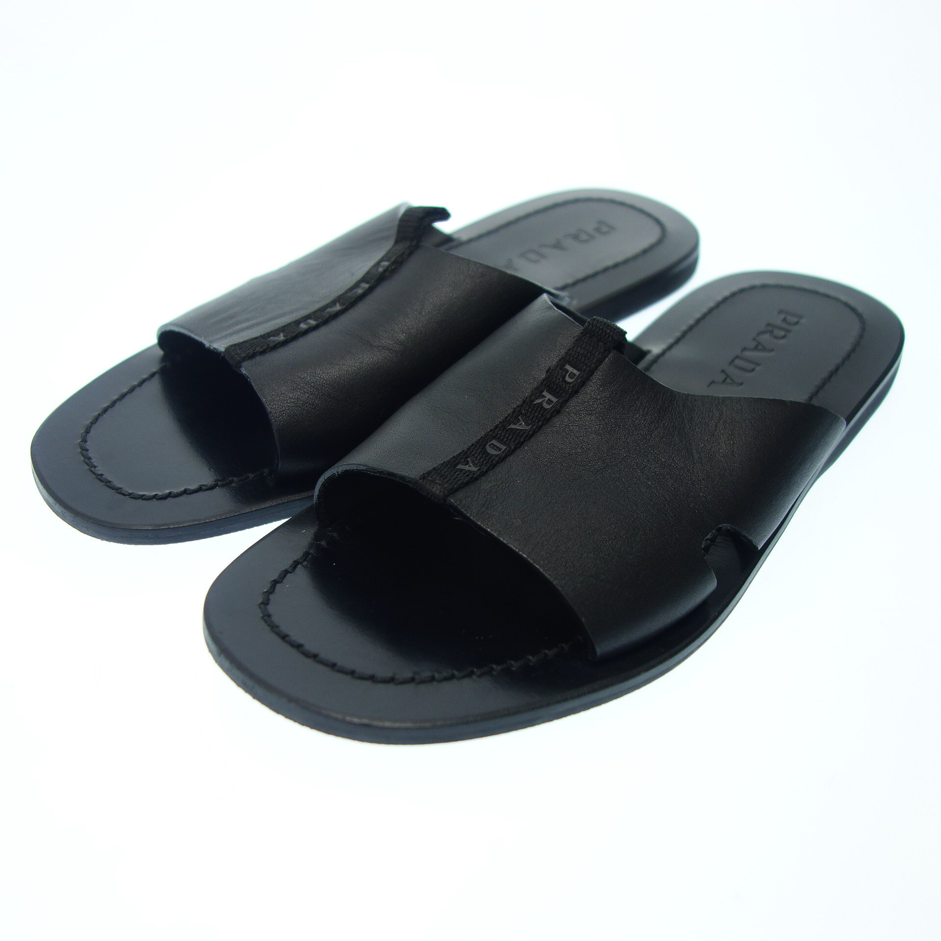 プラダ レザーサンダル メンズ 8 黒 PRADA【AFC54】【中古】販売済み
