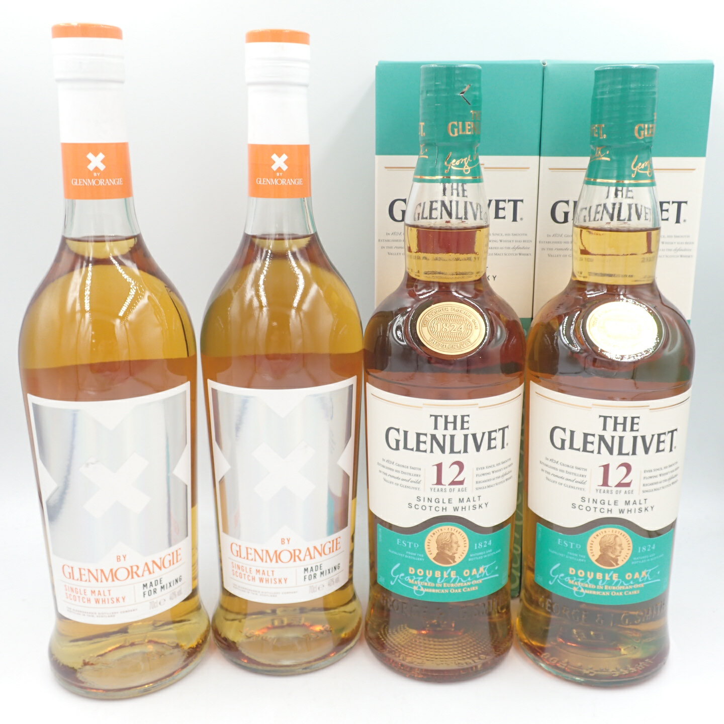 【セット】グレンリベット 12年 ダブルオーク シングルモルト 2本 エックス バイ グレンモーレンジィ 2本 THE GLENLIVET X BY GLENMORANGIE 4本セット【MTM4】【中古】