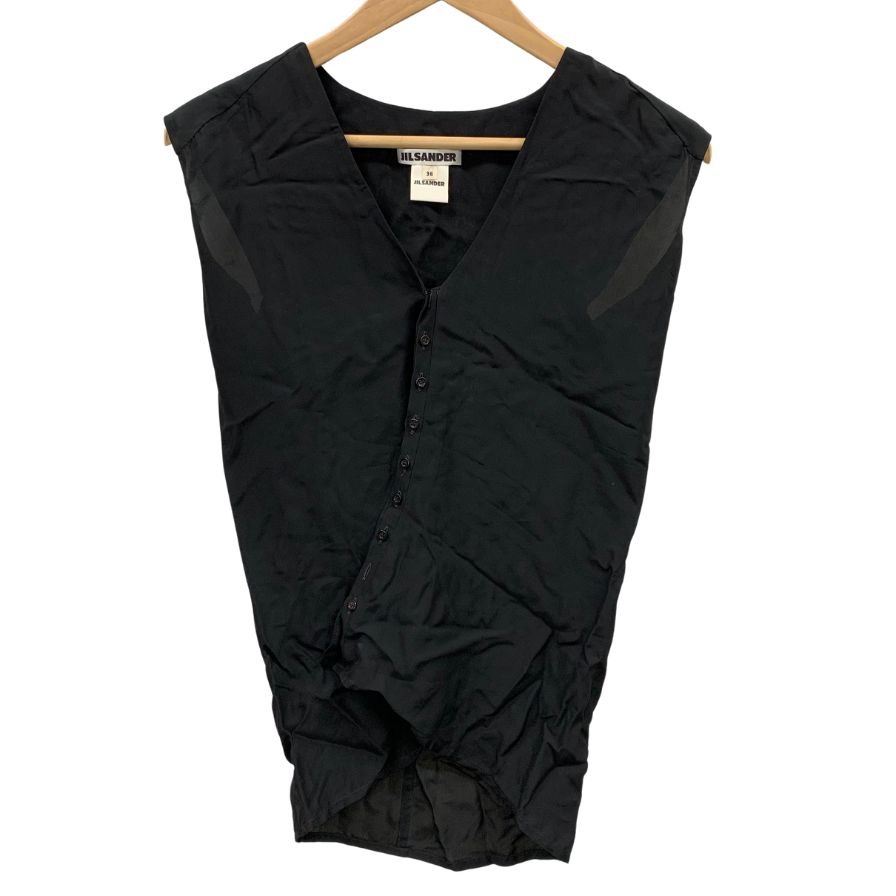 ジルサンダー ベスト ジレ ノースリーブ レーヨン キュプラ サイズ36 ブラック レディース JIL SANDER 【AFB25】【中古】