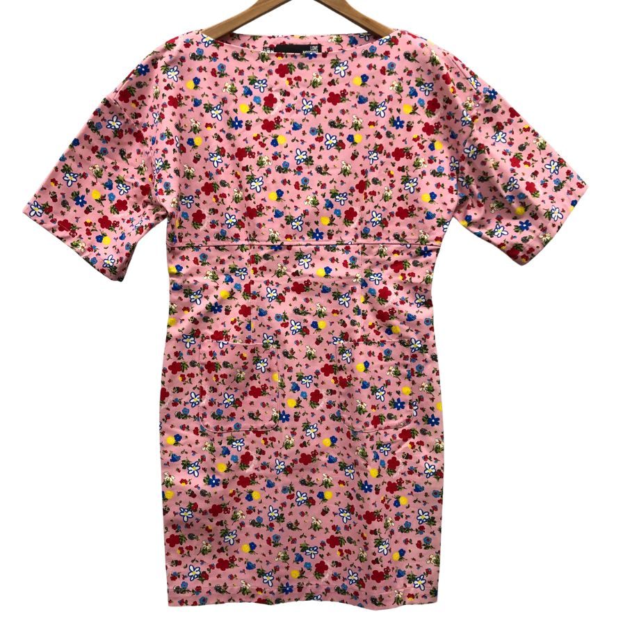 ラブモスキーノ ワンピース 半袖 花柄 コットン エラスタン サイズ46 レディース ピンク LOVE MOSCHINO 【AFB9】【中古】