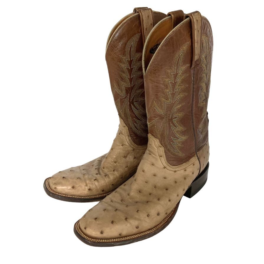 ルケーシー 2000 ローパーブーツ オーストリッチ レザーコンビ メンズ サイズ8.5D ベージュ ブラウン Lucchese 2000 約27.0cm【AFC46】【中古】
