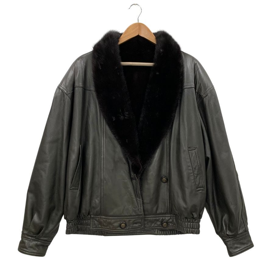 ノーブランド ブルゾン リバーシブル ミンクファー レザー メンズ ブラック【AFG1】【中古】