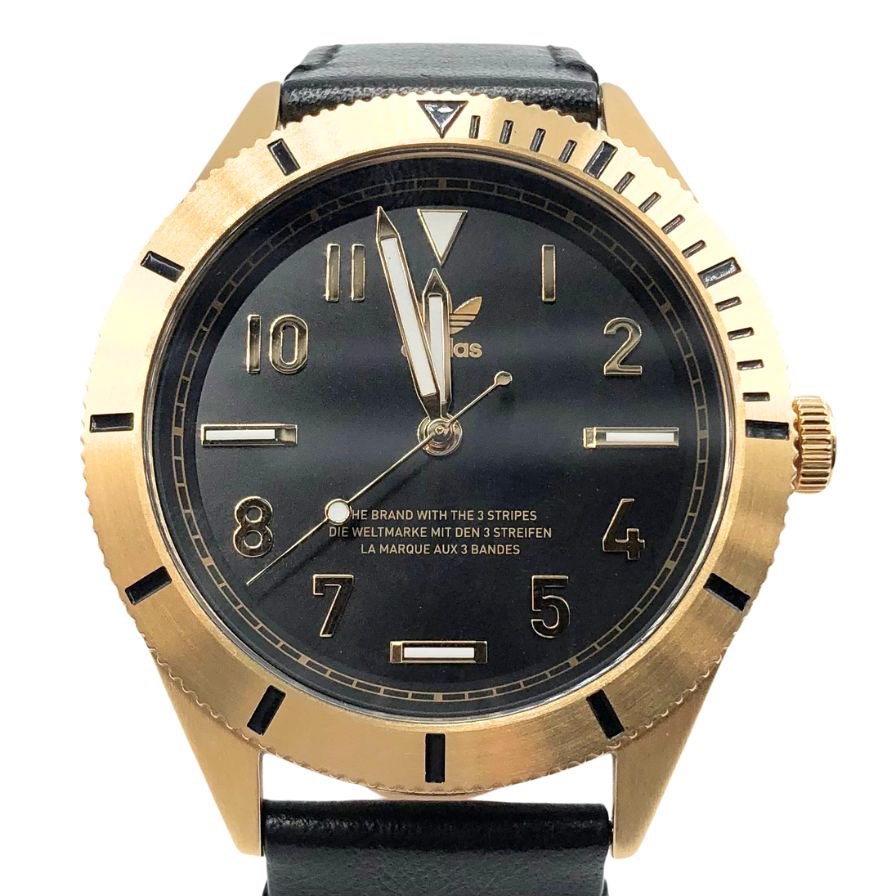 アディダス 腕時計 クォーツ式 アナログ 3針 レザーベルト AOFH22504 ブラック ゴールド EDITION THREE adidas【AFI11】【中古】