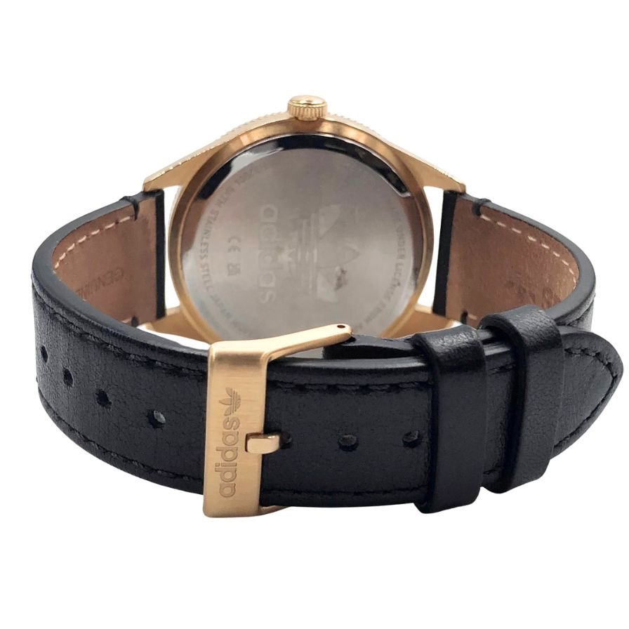 アディダス 腕時計 クォーツ式 アナログ 3針 レザーベルト AOFH22504 ブラック ゴールド EDITION THREE adidas【AFI11】【中古】