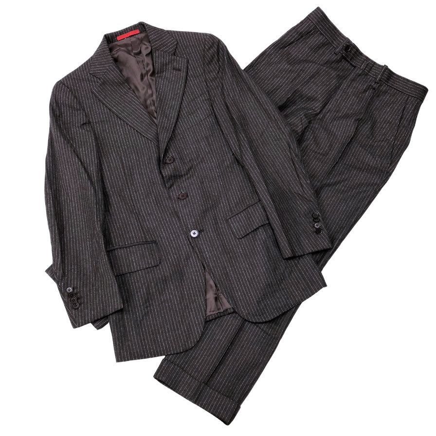 イザイア スーツ セットアップ ウール ストライプ ブラウン サイズ42 メンズ ISAIA【AFB34】【中古】