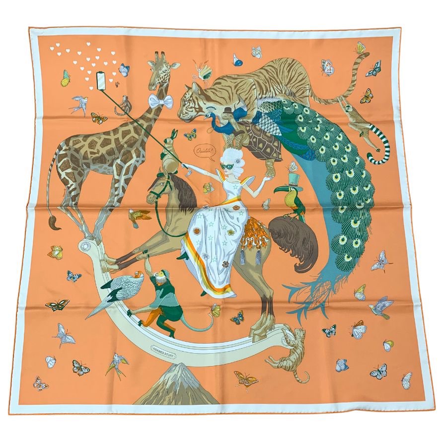 エルメス カレ90 HERMES STORY エルメス ストーリー シルク オレンジ系 レディース HERMES【AFI20】【中古】のサムネイル