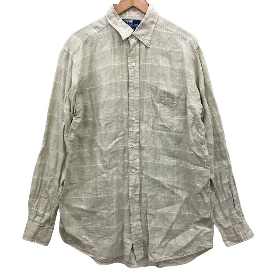 乐天商城 - ポロ ラルフローレン リネンシャツ 90S チェック ベージュ サイズM Polo Ralph Lauren【LA】【中古】