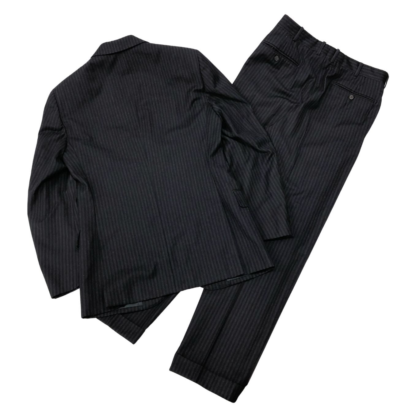 ベルベスト 3Bスーツ ストライプ エクストラファインウール130S ブラック サイズ46 Belvest【AFB34】【中古】