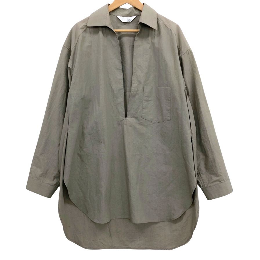 アンセルム スキッパー ロングシャツ 長袖シャツ プルオーバー コットン リネン カーキ サイズ1 Ancell..