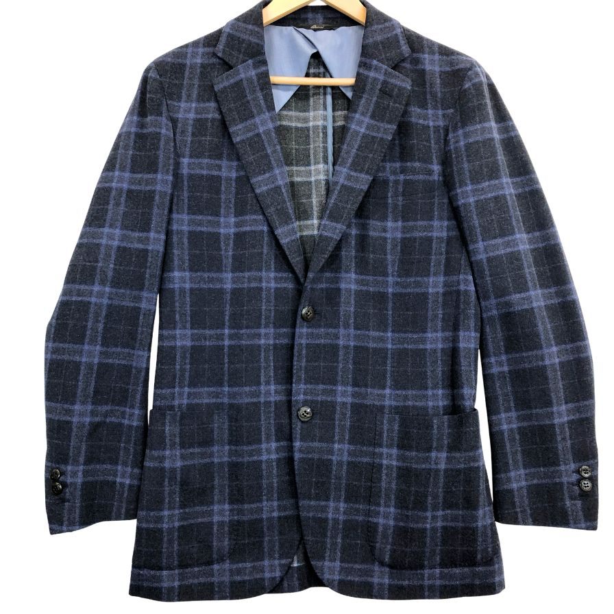 ブリオーニ 2B ウールジャケット ブルーチェック サイズXS メンズ イタリア製 Brioni【AFB36】【中古】