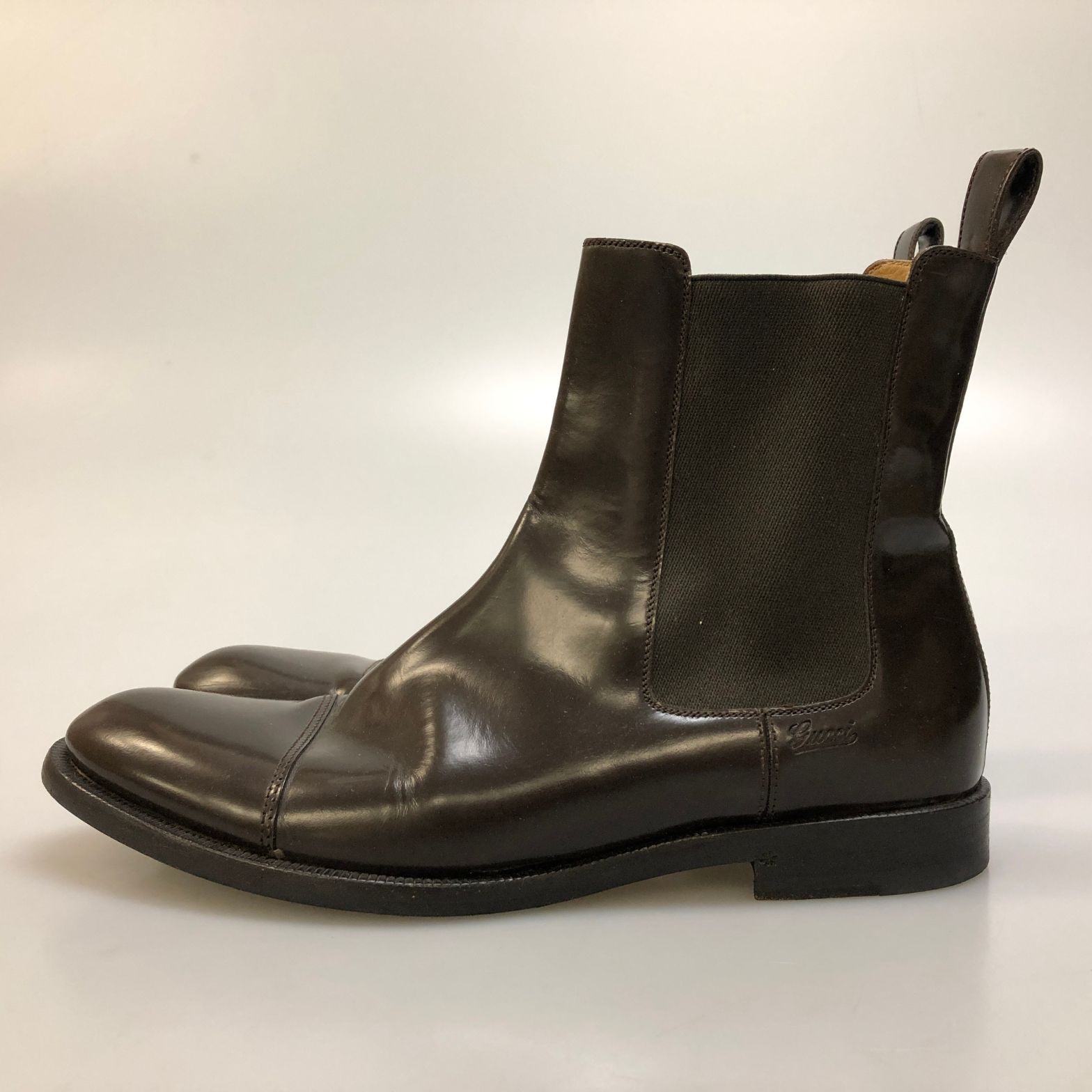ストックラボのグッチ サイドゴアブーツ ガラスレザー 225106 ストレートチップ メンズ ブラウン サイズ7.5 GUCCI 約25.5cm【AFC43】【中古】｜アングル2