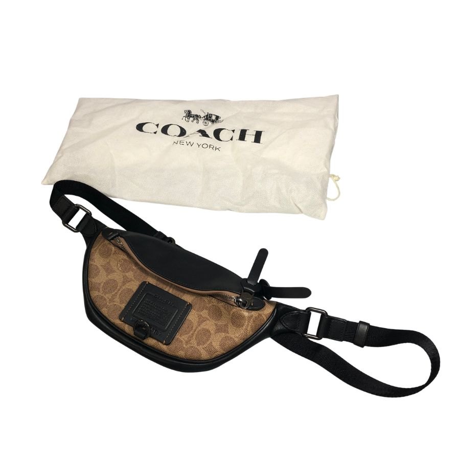 乐天商城 - コーチ ウエストバッグ シグネチャー レザー ファスナー ブラウン×ブラック COACH【AFE6】【中古】