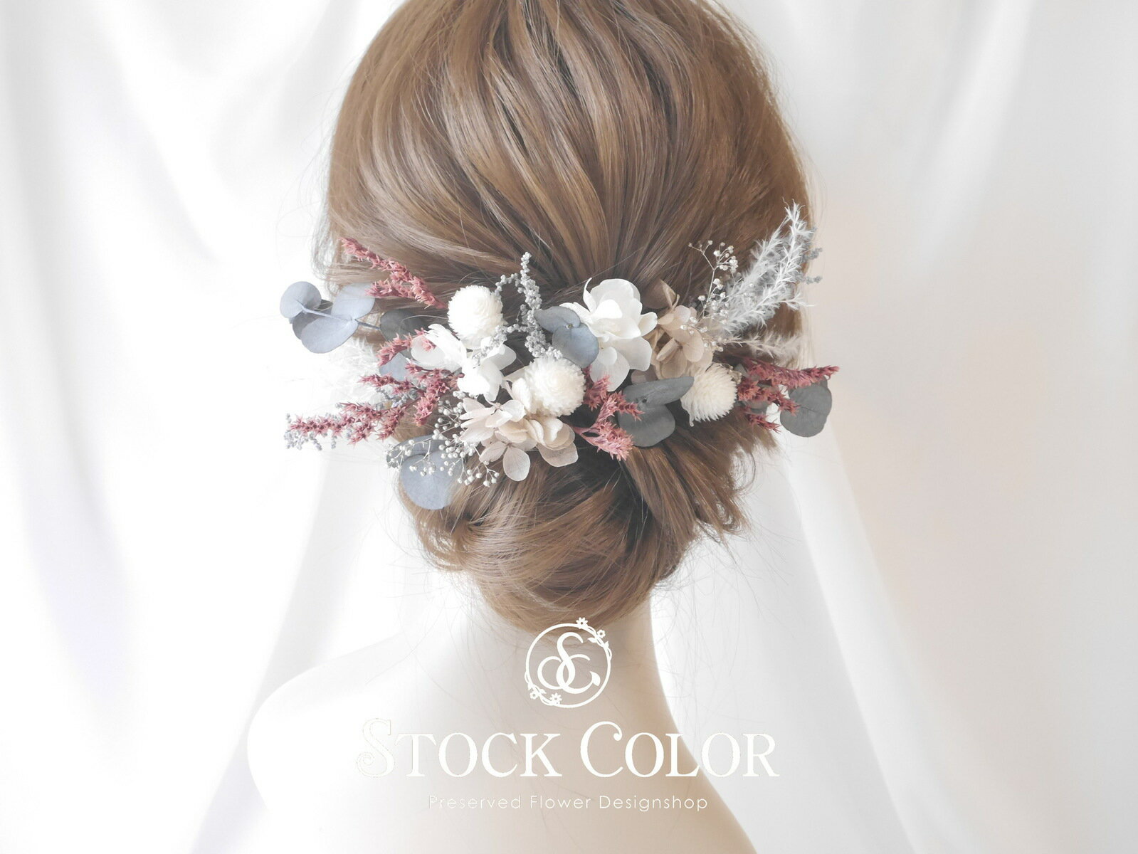 ユーカリとスターチスのナチュラルヘッドドレス/ヘアアクセサリー*プリザーブドフラワー ドライフラワー